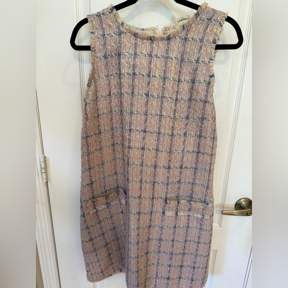 L'AGENCE Pink and Blue Plaid Mini Dress